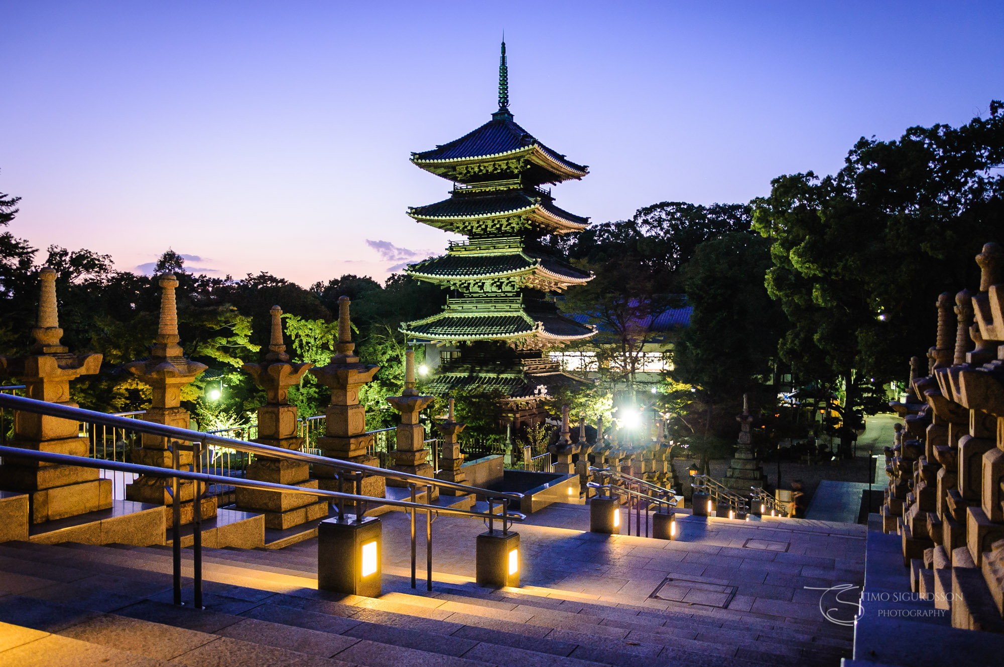 Koshoji Temple, Nagoya, Japan. Pagoda at dusk.