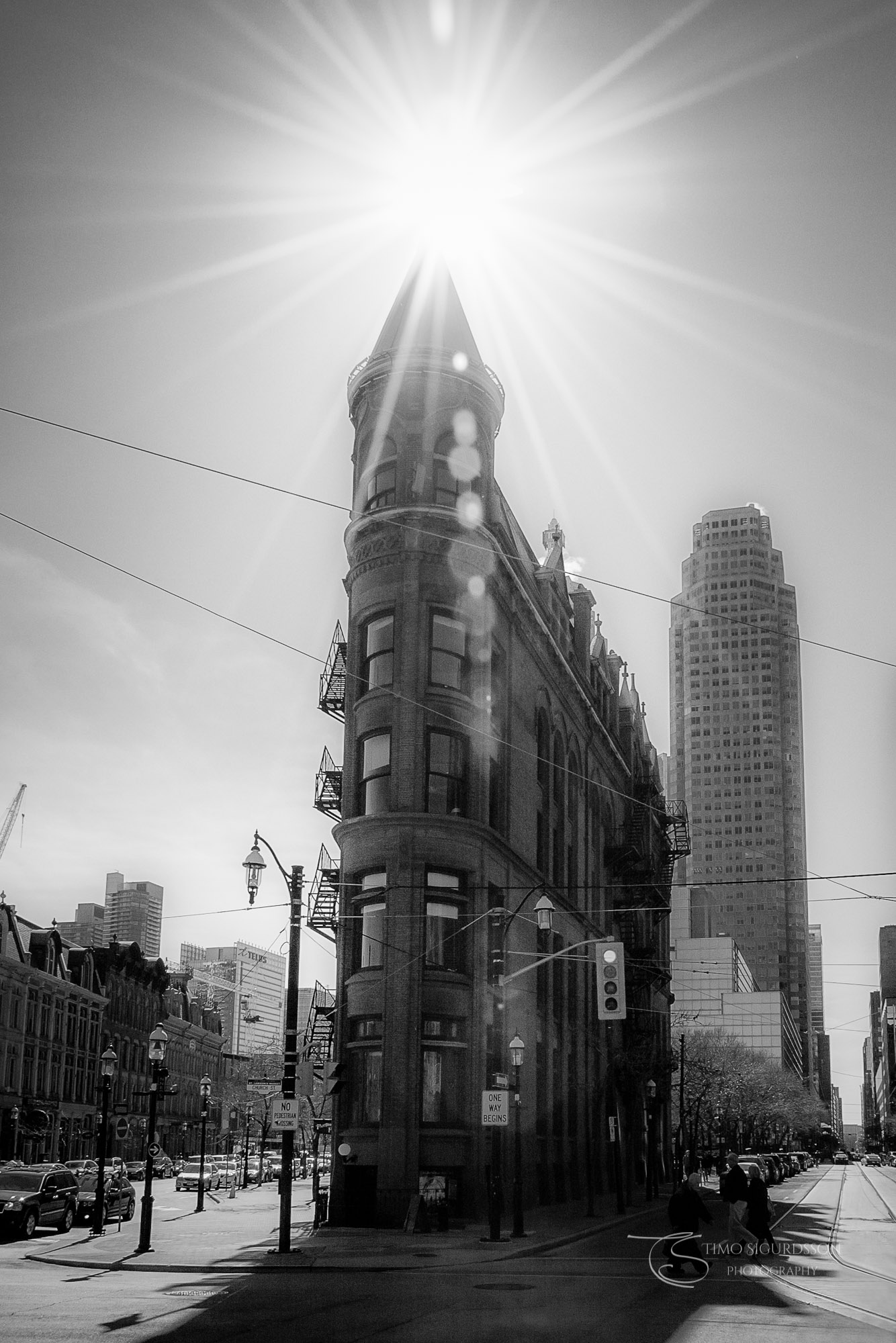 Downtown, Toronto, Canada. Gooderham Building with sunstar.