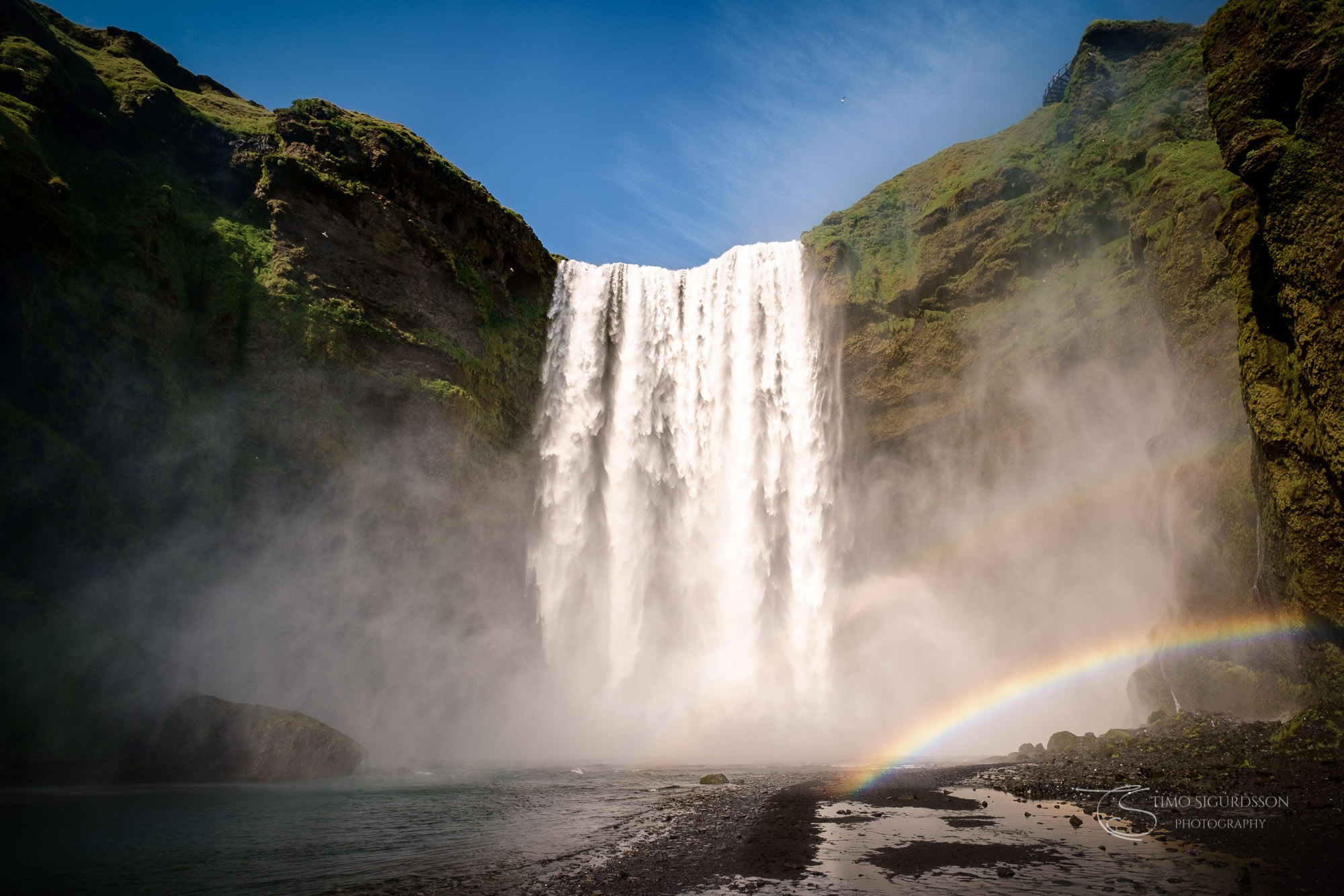 Skógar, Iceland. Skógafoss waterfall with double rainbow.