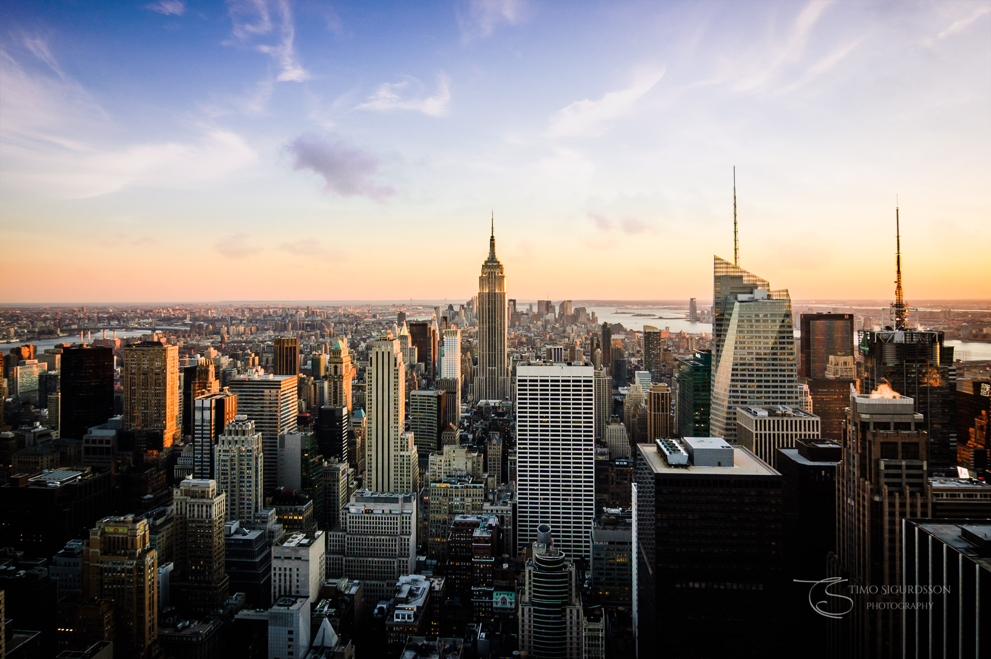 Manhattan, New York City. Skyline and Empire State Building at sunset.